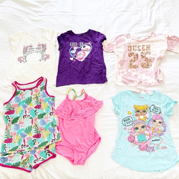 Mix Lot of 7 Cat & Jack TCP Disney Girls Shirts PJs Bathing Suit Sz 7/8 Clothes - Picture 1 of 6